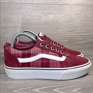 Vans Old Skool Ward Platform Women's Sz 8 Burgundy Suede Plaid Sneakers